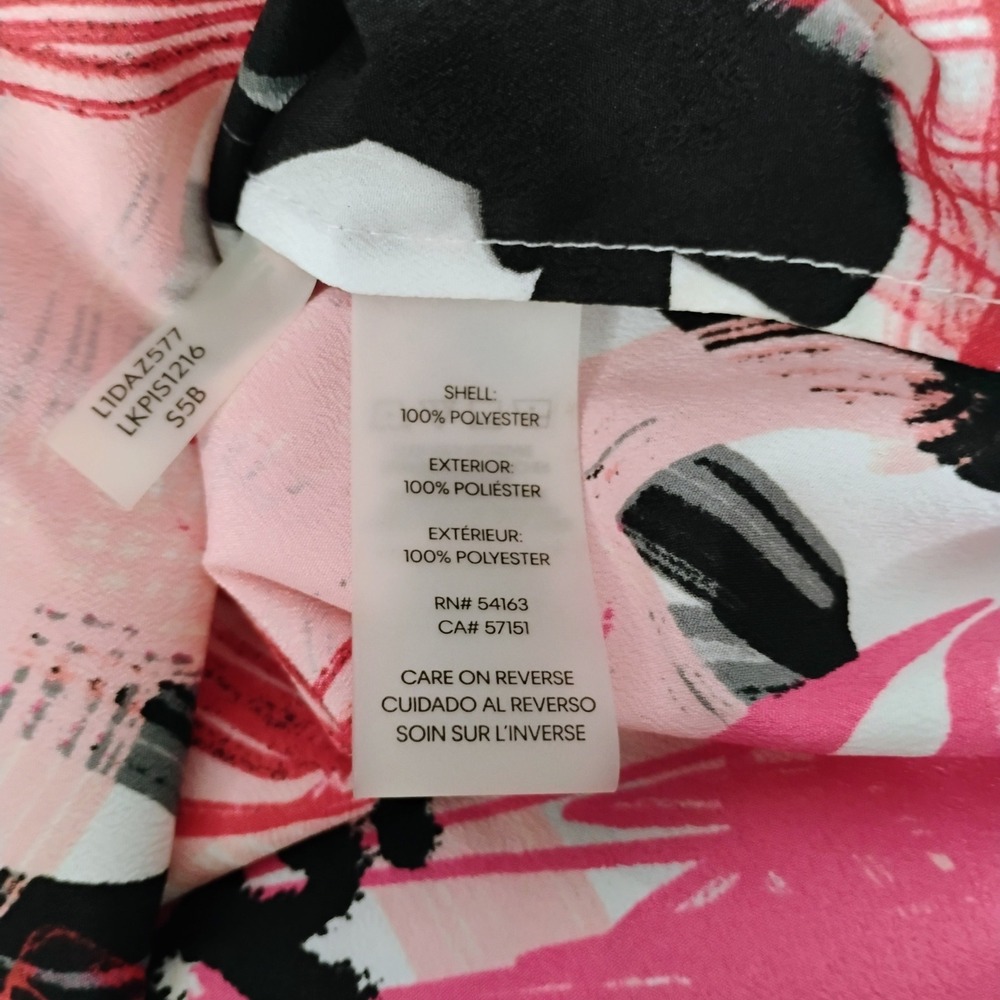 Karl Lagerfeld Paris Small Graffiti Print Roll Tab Sleeve Blouse Pink Black W - Picture 7 of 7